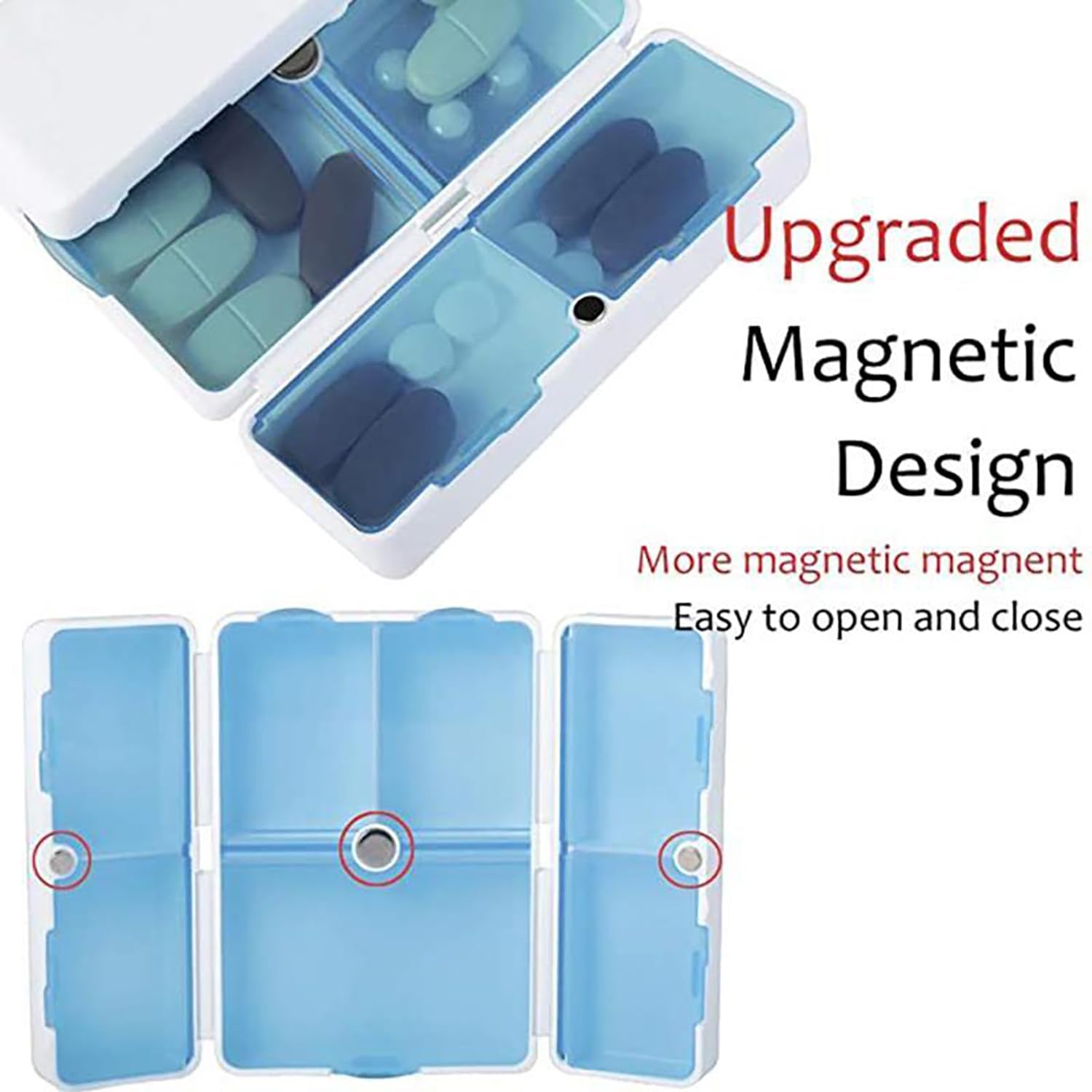 12733 Magnetic Pill Organizer, 7 Compartments Portable Pill Case Travel Pill Organizer, Folding Design Pill Box for Purse Pocket to Hold Vitamins, Cod Liver Oil, Supplements, Medicine Box (1 Pc) 12733 Magnetic Pill Organizer, 7 Compartments Portable Pill Case Travel Pill Organizer, Folding Design Pill Box for Purse Pocket to Hold Vitamins, Cod Liver Oil, Supplements, Medicine Box (1 Pc)